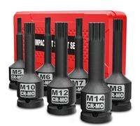 KIRXST Jeu de Dent Multiple à Choc 3/8", Lot de 7 Douilles à Impact XZN, XZN à Choc M5-M14, Cr-Mo, pour Clé à Chocs Pneumatique, Electrique