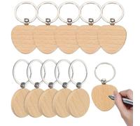 KIRZAX 10 pièces de porte-clés en bois brut, porte-clés en bois à faire soi-même, porte-clés en bois brut avec anneau, porte-clés naturel, idéal pour les loisirs créatifs DIY