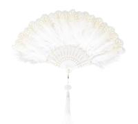 KIRZAX 1920s Éventail Plume, Embroidered Flower Marabou Feather Fan, Éventail de Plumes Marabout Années 1920