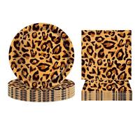 KIRZAX 20 Serviettes de Table Safari Avec Impression Animale, et vingt assiettesLéopard, pour Fête d'Anniversaire, Prénatale et Décoration à Thème Jungle