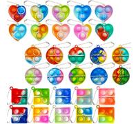 KIRZAX 30PCS Mini Pop Push It Fidget Jouet Porte-clés,Coloré Silicone Squeeze Pop Bubble Fidget Bulk Jouets Sensoriels,Cadeaux de fête pour Les Enfants de 4-8, 8-12 Ans