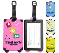 KIRZAX 4 Pcs Etiquette Valise, Etiquettes à Bagage avec Carte d'Identification Imperméable,Silicone Etiquette Bagage,Étiquettes d'étiquette de Sac à Main,Valises et Sacs à Dos, Facile à Identifier