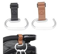 KIRZAX Lot de 2 crochets de voiture, crochet de voiture en aluminium, crochet à boucle électronique en cuir noir, crochet de sac de poussette, crochet de sac de voiture universel