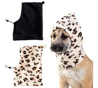 KIRZAX Set de 2 Bonnets pour Chien, Chaud Hiver avec Snood réglable, Cache-Oreilles Anti-Bruit, Calme anxiété, léopard/Noir (Petit/Moyen Chien/Chat)