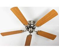 Kisa Deluxe Ventilateur de plafond en nickel brossé sans lumière avec interrupteur à tirette Blanc/érable
