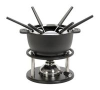 Kisag Twin Set à Fondue en Fonte pour 6 Personnes avec Casserole en Fonte Ø 16 cm Convient pour l'induction, réchaud Suisse avec brûleur à gaz et 6 fourchettes à Fondue, kit à Fondue au Fromage, à la