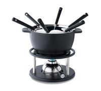 Kisag Twin Set à Fondue en Fonte pour 6 Personnes avec Casserole en Fonte Ø 16 cm Convient pour l'induction, réchaud Suisse avec brûleur à gaz et 6 fourchettes à Fondue, kit à Fondue au Fromage, à la