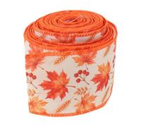 Kisangel 1 rouleau de ruban métallique automnal, 6,35 cm x 9,14 m, motif feuilles d'érable, ruban rustique imitation lin pour couronnes de récolte, nœuds champêtres, loisirs créatifs et