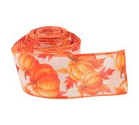 Kisangel 1 rouleau de ruban métallique automnal, 6,35 cm x 9,14 m, ruban rustique imitation lin à motif citrouille de Thanksgiving pour couronnes de récolte, nœuds champêtres, artisanat et