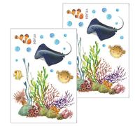 Kisangel 2 Pièces Le Monde Sous-marin Plantes D'aquarium Lumière Décor Planète Stickers Filet Stickers Muraux Océan Mignon Stickers Algue Voiture Espace Rembourré Lampe Méduse Mer Plage Pvc