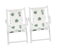 Kisangel 2 pièces Miniature Chaise Pliante Bois Mini Fauteuil de Plage Pliable à Motifs Bananier et Ananas Mobilier Miniature pour Maison de Poupée et Scène Côtière