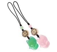 Kisangel 2 pièces Pendentifs Renard Jade Naturel Décorations Suspendues pour Téléphone Sacs et Clés Accessoires Durables et Élégants Calcédoine Verte et Rose