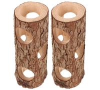 Kisangel 2 Pièces Tunnels en Bois Massif pour Petits Animaux, Tunnel pour Hamster et Gerbille, Cachette Sécurisée et Spacieuse, Aire de Jeux Naturelle pour Cage, Abri Intérieur Confortable
