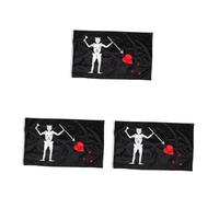 Kisangel 3 Pièces Bannière de Pirate avec Crâne Blanc Drapeau Halloween avec Squelette Tenant une et Cœur Décoration de Fête de Durable