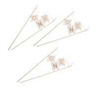 Kisangel 3 Pièces Décoration Gâteau Anniversaire Bois Naturel Topper Gâteau Bois Stable avec Bannière One pour Fête Garçon Fille Accessoires Cake Topper Anniversaire Unique