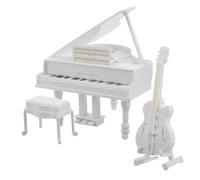 Kisangel 3 pièces Miniature Piano Model Set with Tiny Guitar for Dollhouse Stable Upright Design for Home Decoration and Photography Prop Musical Instrument Ornament