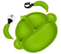 Kisangel Bébé Silicone Assiette D'alimentation Mignon Singe Tout-Petit Divisé Assiette En Silicone Avec Banane Fourchette Cuillère Aspiration Assiette Tout-Petits Bol Pour Enfants