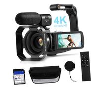 Kisangel Caméra Vidéo Numérique Tactile 4 Pouces Carte 32 Go, Pare-Soleil Et Stabilisateur Portatif, Enregistreur Vidéo Haute Définition pour Vlogging Et Enregistrement Extérieur