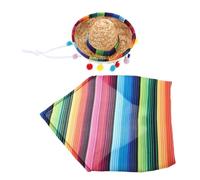 Kisangel Costume Doie Mexicain pour Porche avec Chapeau Sombrero Paille et Foulard Tenue Festive Confortable et Non Restrictive pour Canards et Petits Chiens Décoration de Jardin pour