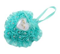 Kisangel Coussin Porte-alliances de Cérémonie, Présentoir D'alliances Cœur 2 Emplacements, Polyester, Bleu, Symbole Couple, Rangement Sûr des Bijoux, Décoration Rose, Mariage et Jardin