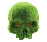 Kisangel Crâne en résine recouvert de Mousse - Cachette pour Reptiles (araignées, Serpents, Geckos, lézards) - Abri pour Aquarium/Terrarium - Décoration d'halloween