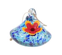 Kisangel Creative Hand Blown Glass Hummingbird Feeder for Garden Outdoor Hanging Leakproof Decorative Bird Feeder for Patio Balcony Porch