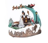 Kisangel Décoration de Village de Noël illuminée - Boîte à Musique rotative - Centre de Table animé avec Jet d'eau - Ornement de Sapin en résine à Poser sur Une Table pour Une fête de Noël
