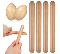 Kisangel Ensemble de 4 Hochets Œufs en Bois Naturel et 4 Bâtons Rythmiques de 20 Cm Instruments de Percussion Éducatifs pour Garçon et Filles, Shaker Musical pour Apprentissage du Rythme