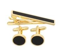 Kisangel Ensemble de Boutons de Manchette et Pince à Cravate pour Homme - Boutons de Manchette Ronds en Agate Noire et Pince à Cravate - Accessoires de Smoking de Luxe pour événements Formels et