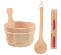 Kisangel Ensemble Seau de Sauna en Bois 4l avec Louche et Sablier Beige Léger pour Spa, Accessoires Sauna Intérieur Pratiques et Solide