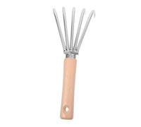 Kisangel Fourche à Main de Jardin Robuste en Acier Inoxydable avec Manche Court en Bois Blanc 5 Dents, Râteau Multifonction pour Décompactage, Désherbage et Plantation, Outil Manuel