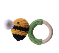 Kisangel Hochet Bébé Tricoté à Main en Bois Forme Abeille Apaisant pour Tout-Petit D’Éveil Sensoriel et Dentition Présent Éducatif Coloré pour Garçon Fille