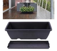 Kisangel Jardinière Plastique Rectangulaire avec Trou de Drainage et Soucoupe pour Balcon et Jardin, Grand Format Noir, Pot à Plantes Polyvalent pour Fleurs et Légumes