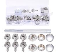 Kisangel Kit de Fixation à Vis en Acier Inoxydable 304 Boutons-pression Argentés 15mm Boîte Plastique Transparente, Construction Robuste et Rangement Facile pour Toile et Meubles