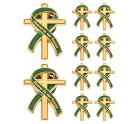 Kisangel Lot de 10 broches ruban funéraires, épingles à cravate croix chrétienne, cadeaux pour invités lors d'une fête commémorative chrétienne - Vert