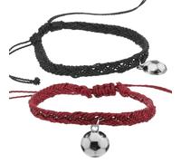 Kisangel Lot de 2 Bracelets Tressés Football pour Homme et Femme, Fil Ciré Solide, Style Bohème, Couleurs Noir et Rouge, Bracelets de Sport pour Couples et Présents Sportifs