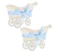 Kisangel Lot De 2 Décorations De Poussette En Rotin Imitation Paniers En Osier Avec Roulettes Rangement Pour Poussette Bleu Ciel