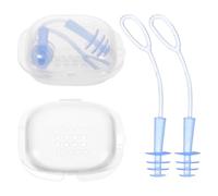 Kisangel Lot de 2 paires de bouchons d'oreilles de natation pour adultes - Bouchons d'oreilles réutilisables en silicone bleu étanche avec sangle antidérapante pour le surf, la douche, le