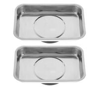 Kisangel Lot de 2 Plateaux Magnétiques Carrés 10 Cm en Acier Inoxydable pour Vis et Petites Pièces Métalliques, Support Magnétique Compact pour Atelier et Rangement D’outils, Accessoire