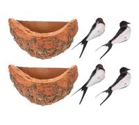 Kisangel Lot de 2 Sets de Nids D’Hirondelle Artificiels Décoratifs en Résine, Modèle Réaliste de Nid D’Oiseau Hirondelle, Ornement Extérieur pour Jardin, Parc et Décoration Murale,