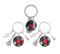 Kisangel Lot de 3 Porte-clés Métal Thème Musique avec Disque Vinyle, Microphone et Note de Musique, Breloques Légères Rétro pour Paquet à Dos, Souvenirs Fête Musicale et