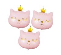 Kisangel Lot de 3 Set de Ballons Chaton Couronne en Film Aluminium Solide, Ballons Imprimés Animaux Chats pour Décoration Fête Anniversaire, Mariage, Accessoires Fête Thème Chat, Couleur