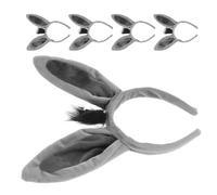 Kisangel Lot de 5 Serrage-têtes Oreilles D'âne en Peluche Grise Ultra Douce, Accessoires de Costume Animal pour Garçon et Filles, Bandeaux Animaux Ferme pour Fêtes, Halloween et Cosplay