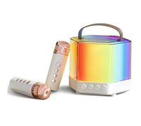 Kisangel Machine Karaoké Portable Q7 Blanche avec Double Micro sans Fil Mini Enceinte Karaoké LED Compacte Kit pour Garçon et Filles et Adultes pour Fêtes et Anniversaires