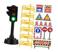 Kisangel Mini Traffic Signs Set with Road Cones and Traffic Lamp Educational Toy for Cognitive Development and Parent-Child Interaction