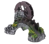 Kisangel Miniature Aquarium Bridge with Rotating Water Wheel Oxygen Pump for Fish Tank Landscaping Lifelike Garden and Indoor Decor Small Model with Aeration Bubbles