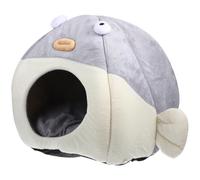 Kisangel Nid de Chat en Coton PP et Flanelle Semi-fermé de Poisson-Globe, Lit pour Animaux de Compagnie Confortable et Chaud pour Espace Intérieur