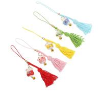 Kisangel Pendentif Clochette Chat en Céramique Décoratif Téléphone Portable, Lot 5 Pièces, Accessoire Lanière pour Décoration Téléphone, Design Artisanal, Couleur Blanche, Style Aléatoire