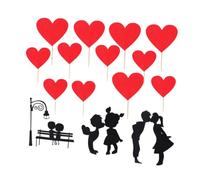 Kisangel Pics à Gâteaux de Cœur 16 Pcs Décoration de Gâteau Saint-Valentin, Ornements pour Petits Gâteaux, Papier Solide, Motifs Couple Amoureux, Rouge et Noir, Fête et Anniversaire