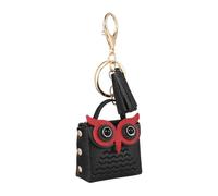 Kisangel Pochette de Rangement pour Écouteurs Design Mignon et Pratique Hibou en Cuir PU Noir avec Porte-clés et Pompon à Suspendre Paquet à Dos pour Femmes et Filles